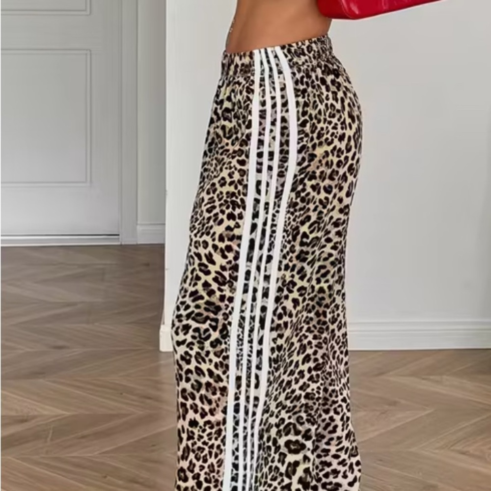 Leopard Print Track Pants with White Stripes SIZE XL